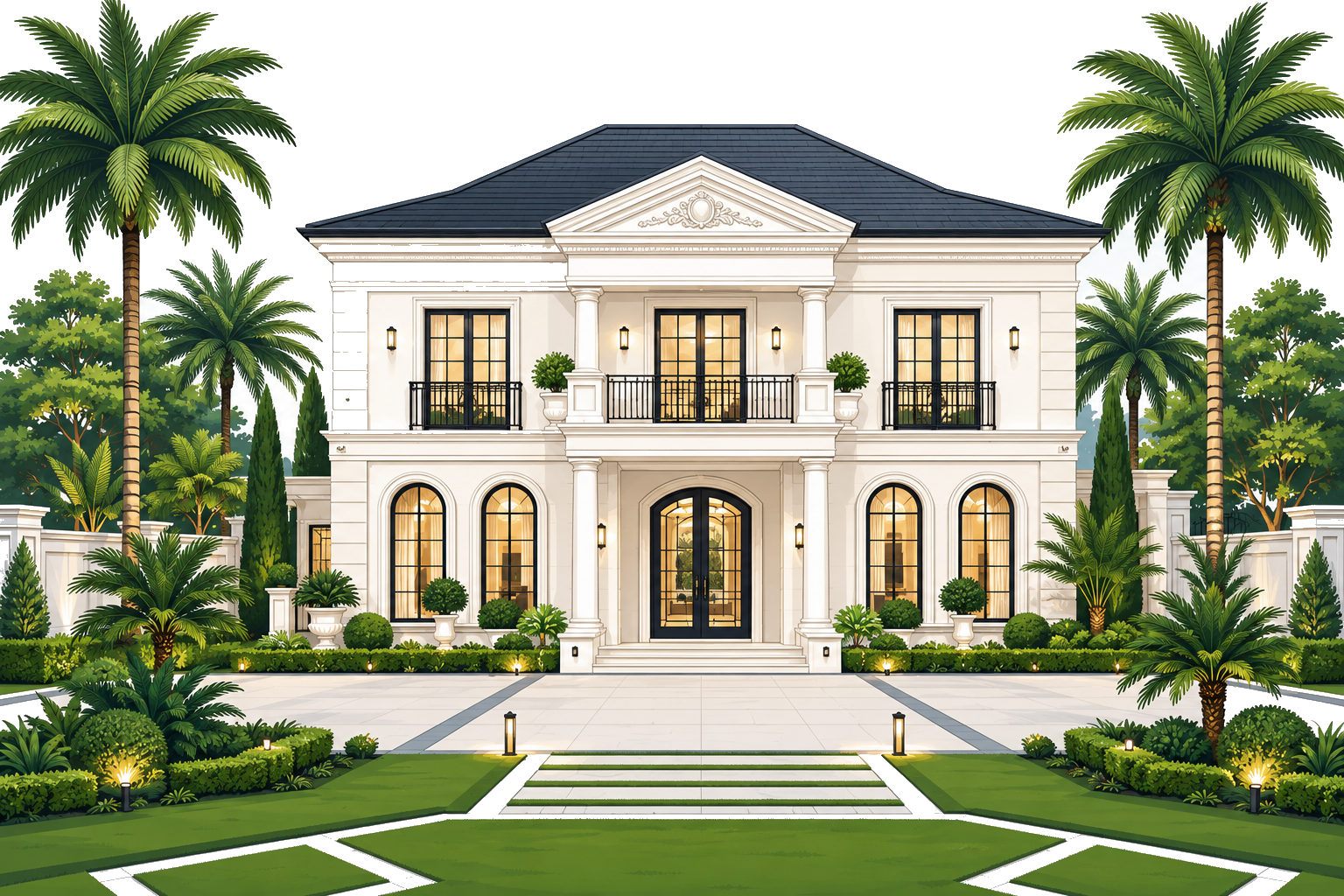 Luxury classical villa with landscaped gardens